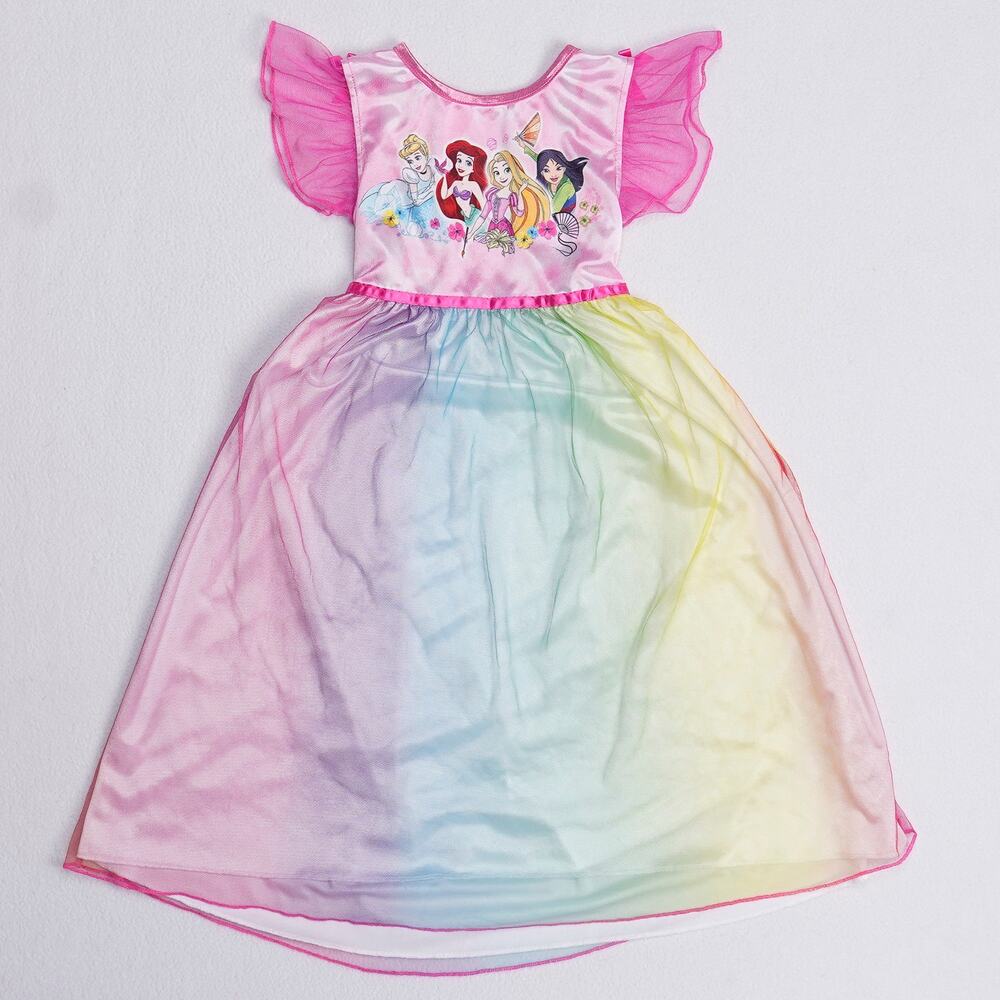 Disney Princess Nightgown Girls 6 Pink Rainbow Tulle Fantasy Gown Pre-Owned